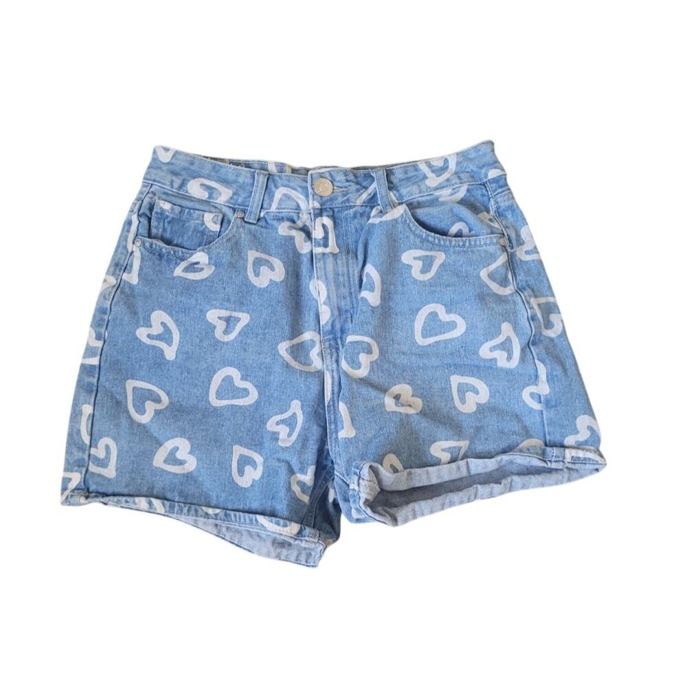 Mom Refuge Denim High Waisted Heart Shorts Summer Light Blue Wash Size 7